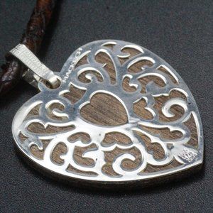 NWT Studio Artisan Mackech Mexico Sterling Silver Heart Wood  Necklace